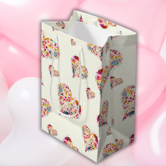 Valentine Ivory Retro Hearts Pattern Medium Gift Bag