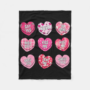 Valentine Kiss Me Hug Me Candy Sweethearts Girl Ki Fleece Blanket