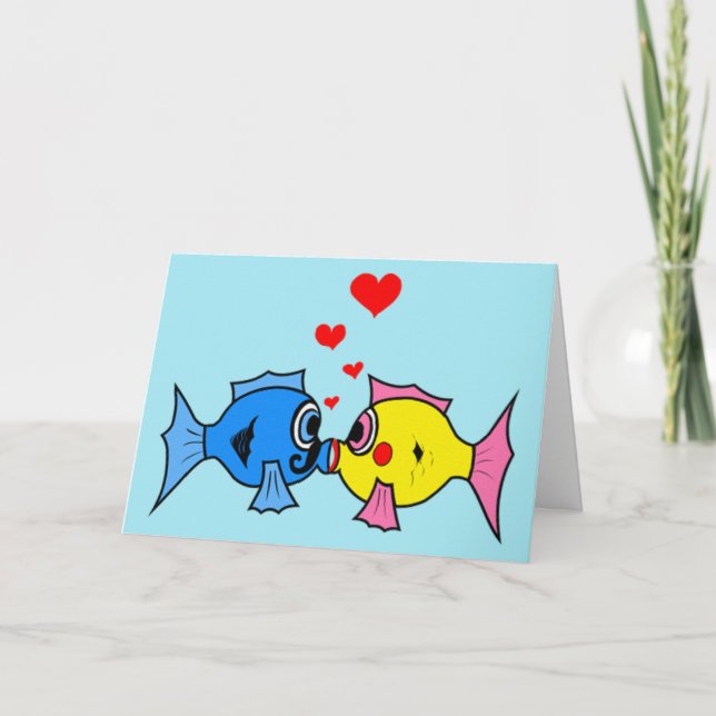 Valentine Kissing Fish in Love Card (Front)