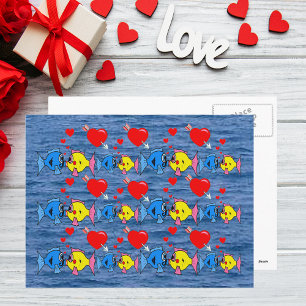 Valentine Kissing Fish in Love Pattern Postcard