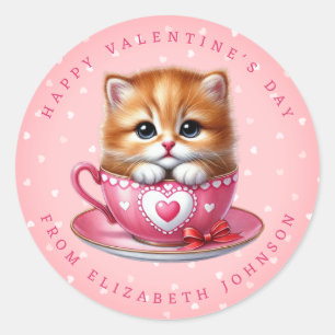 Valentine Kitten Nom personnalisé Stickers ronds