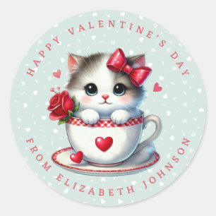Valentine Kitten Personalized Name Round Sticker