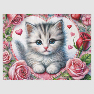 Valentine Kitten With Roses Tissue Paper