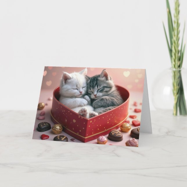 Valentine Kittens In a Heart Candy Box Card (Front)