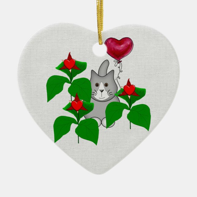 Valentine Kitty Cat Ceramic Ornament (Front)
