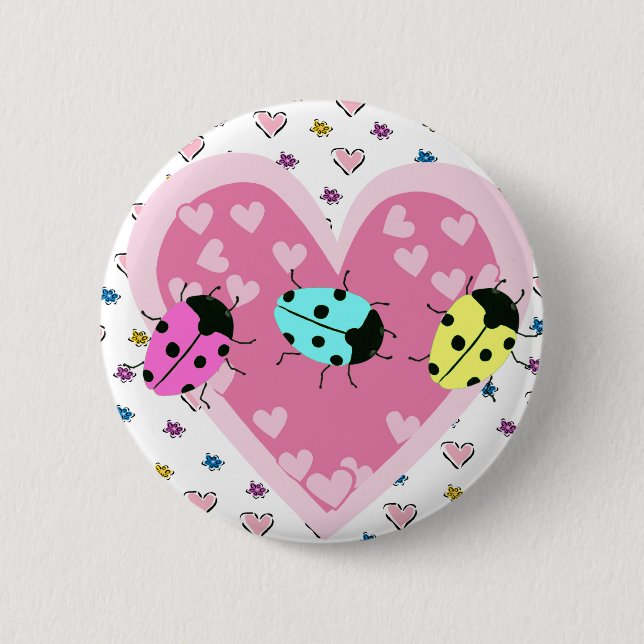 VALENTINE LADYBUGS 2 INCH ROUND BUTTON (Front)