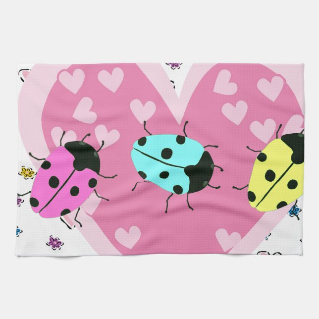 VALENTINE LADYBUGS KITCHEN TOWEL (Horizontal)