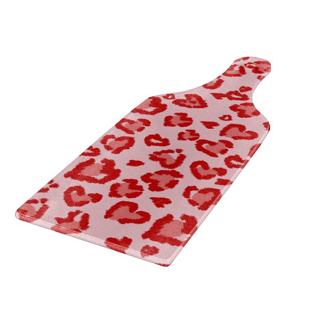 Valentine Leopard Pattern in Red on Blush  Cutting Board (Corner)