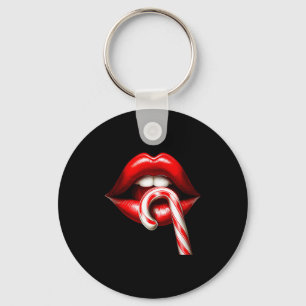 Valentine Lips Kisses Valentines Funny Candy Cane  Keychain