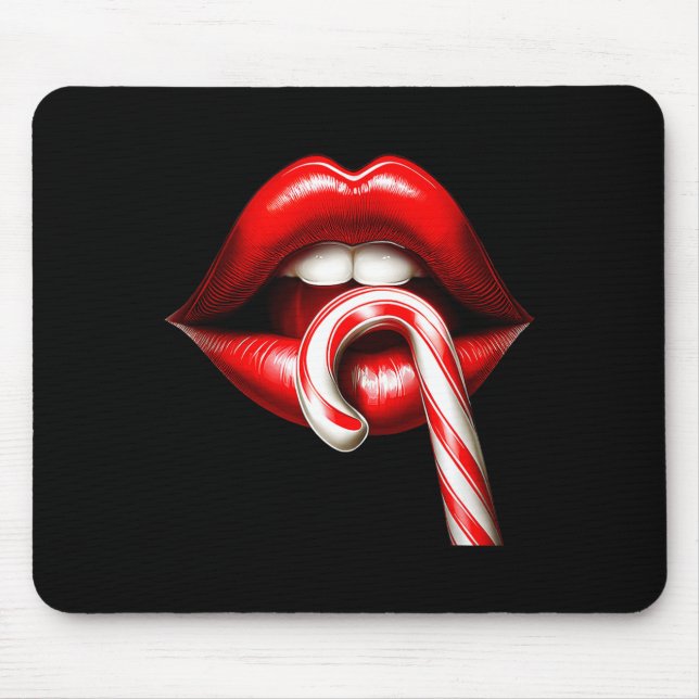 Valentine Lips Kisses Valentines Funny Candy Cane  Mouse Pad (Front)