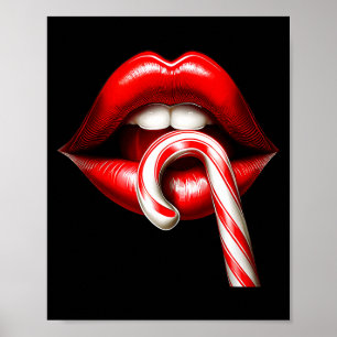 Valentine Lips Kisses Valentines Funny Candy Cane  Poster