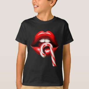 Valentine Lips Kisses Valentines Funny Candy Cane  T-Shirt