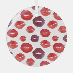 Valentine Lipstick, Watercolor Seamless Print. Glass Ornament