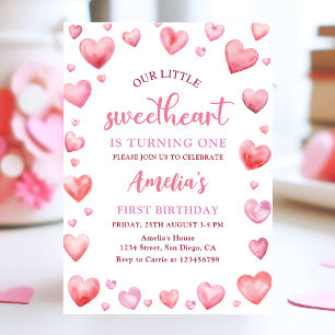 Valentine Little Sweetheart 1st Birthday Invitation