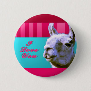 Valentine llama I love you be mine pink red, turqu 2 Inch Round Button