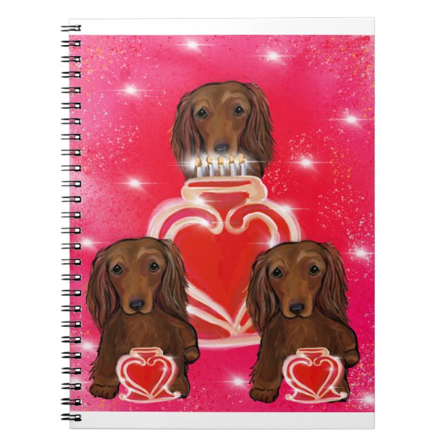 Valentine Long Haired Red Dachshunds Notebook (Front)