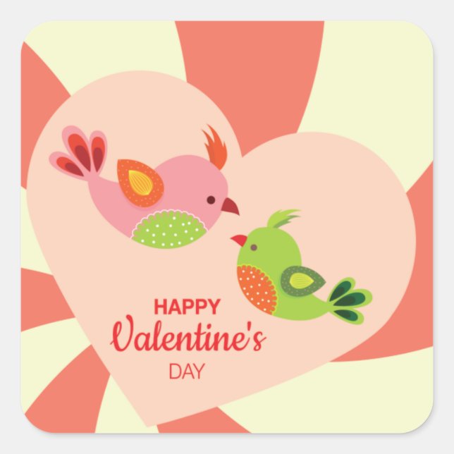 Valentine Love Birds Square Sticker (Front)