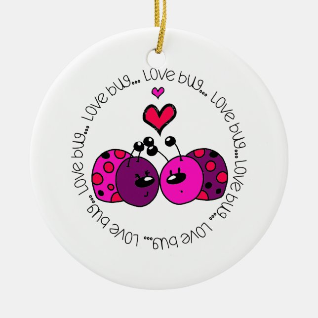 Valentine Love Bug Ceramic Ornament (Front)