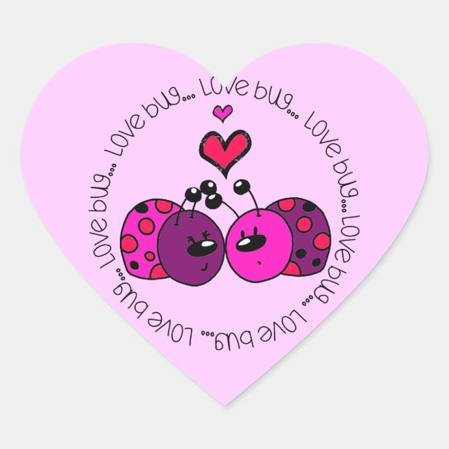 Valentine Love Bug Heart Sticker (Front)