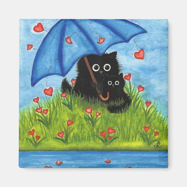 Valentine Love Chat noir par Bihrle Magnet (Devant)
