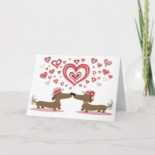 Valentine Love Dachshunds Holiday Card (Front)