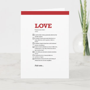 Valentine Love Definition Card