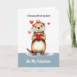 Valentine Love Fun Otter Animal Love Heart Holiday Card