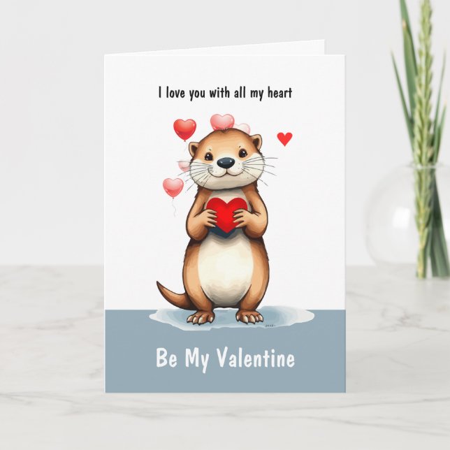 Valentine Love Fun Otter Animal Love Heart Holiday Card (Front)