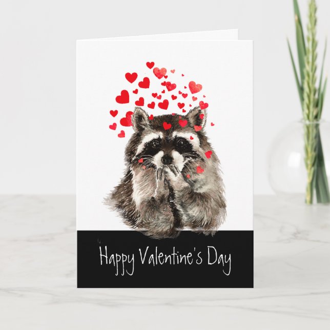 Valentine Love Fun Raccoon Kisses Stole my Heart Holiday Card (Front)