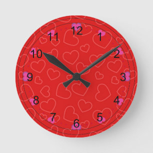 Valentine Love in Red Round Clock