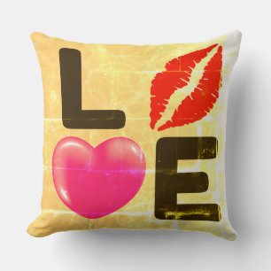 Valentine LOVE Kiss and Heart Throw Pillow