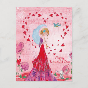 Valentine Love Music Girl Postcard