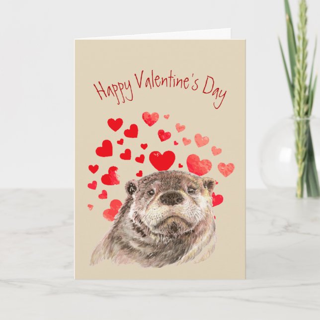 Valentine Love my Heart Cute Otter Animal Holiday Card (Front)