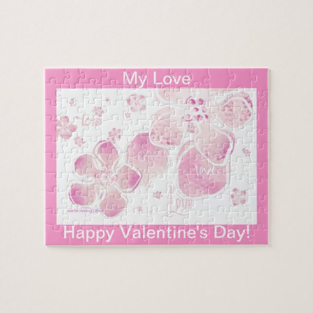 Valentine Love Pink Blossoms Puzzle (Personalize) (Horizontal)