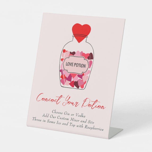 Valentine Love Potion Bar Wedding Bridal Shower Pedestal Sign (Front)
