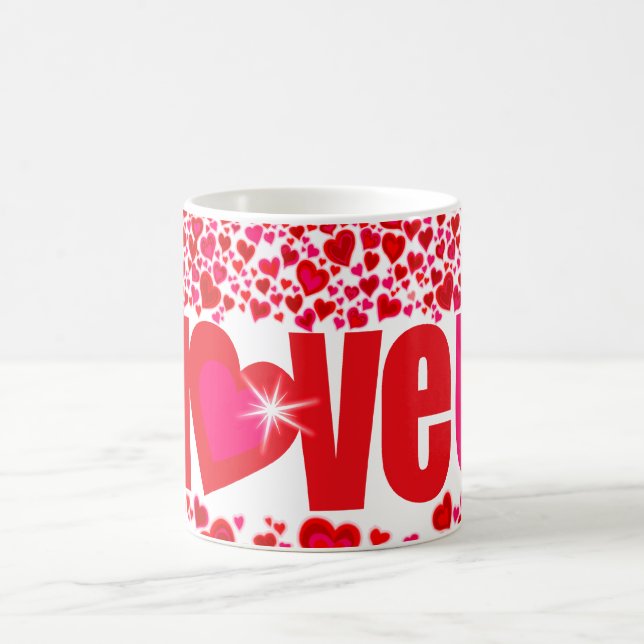 Valentine "love u" coeurs rouge rose & blanc mug (Centre)