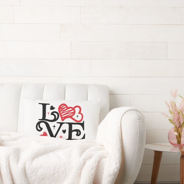Valentine LOVE word Black on White Lumbar Pillow (Couch)