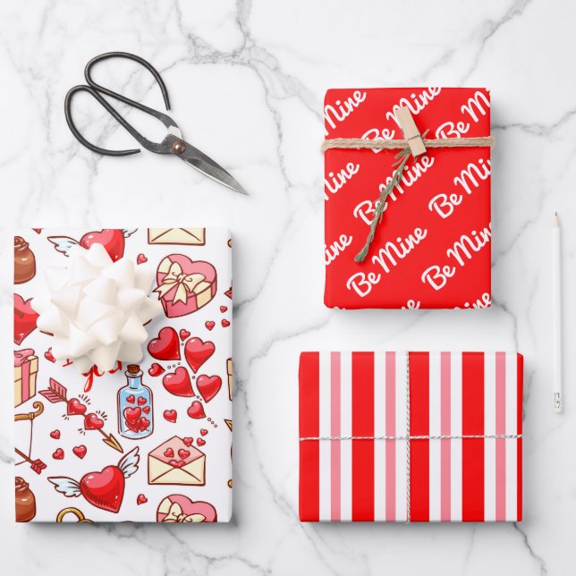 Valentine Love Wrapping Paper Set of 3 (Front)