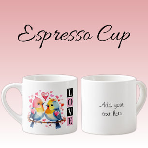 Valentine lovebirds custom text pink espresso cup