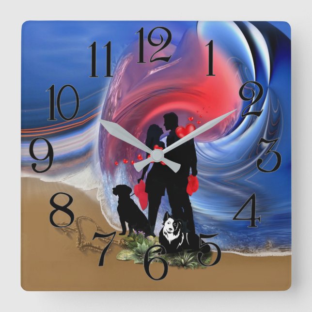 Valentine Lovers Square Wall Clock (Front)