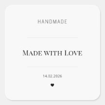 Valentine Made with Love Square Stickers | Minimal