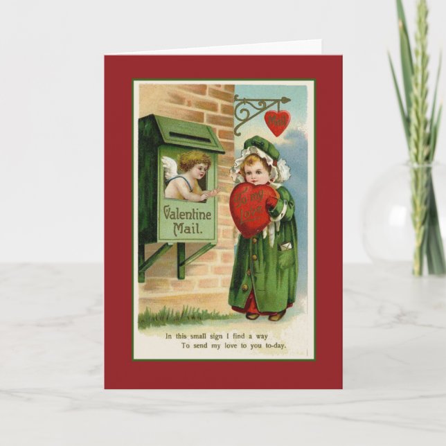 Valentine Mail Vintage Heart Art Holiday Card (Front)