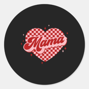 Valentine Mama Checkered Heart Valentines Day Wome Classic Round Sticker