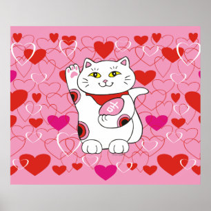Valentine Maneki Neko Lucky Cat Poster