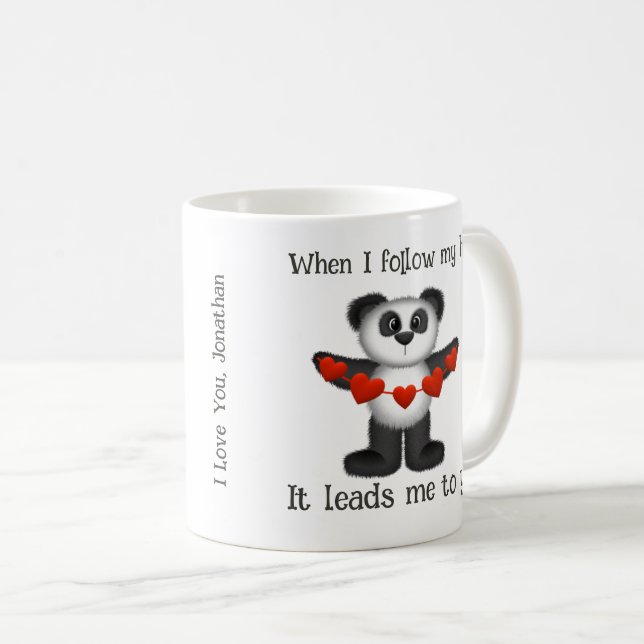 Valentine Message Panda Bear String of Red Hearts  Coffee Mug (Front Right)