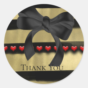 Valentine Modern Black Bow Gold Paint Party Favour Classic Round Sticker