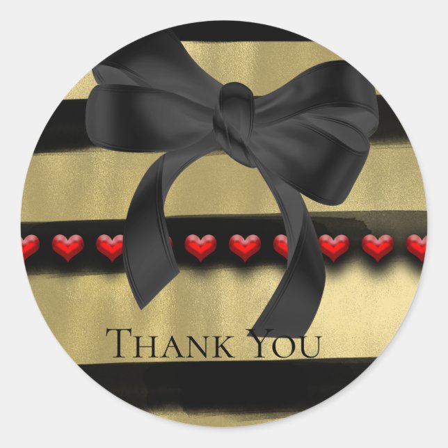 Valentine Modern Black Bow Gold Paint Party Favour Classic Round Sticker (Front)