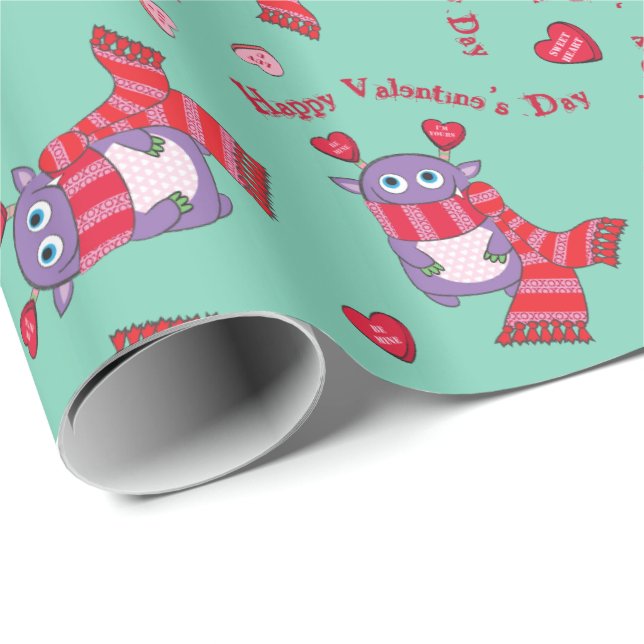 Valentine Monster with Scarf Wrapping Paper (Roll Corner)