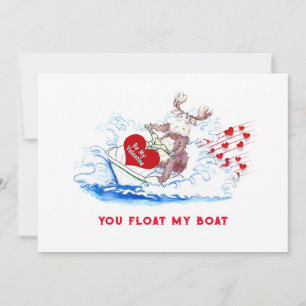 Valentine Moose on Jetski 5x7 Flat Holiday Card