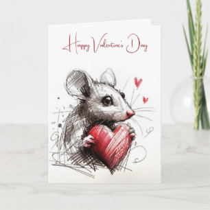 Valentine Mouse With Red Heart Card